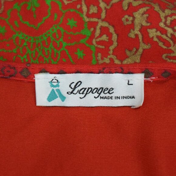 LAPOGEE TRIBAL PRINT RED GOLD BOHEMIAN V-NECK MAXI DRESS - Picture 7 of 8